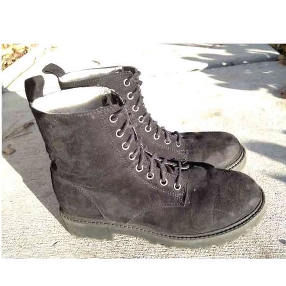 H&M Shoes - Black Fleece Lined Faux Suede Lace Up Boots